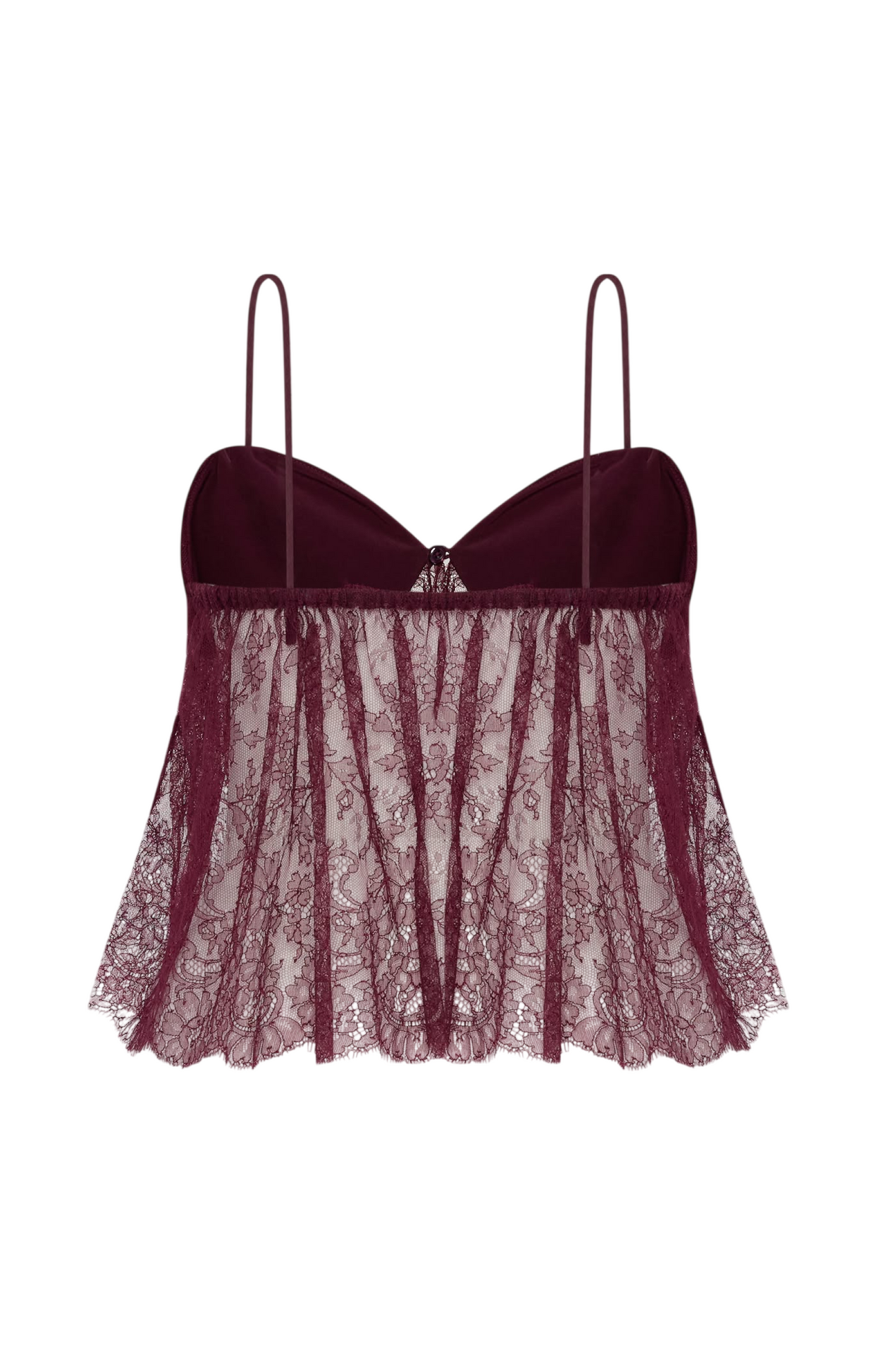 Inez Dantelli İnce Askılı Bordo Crop Bluz