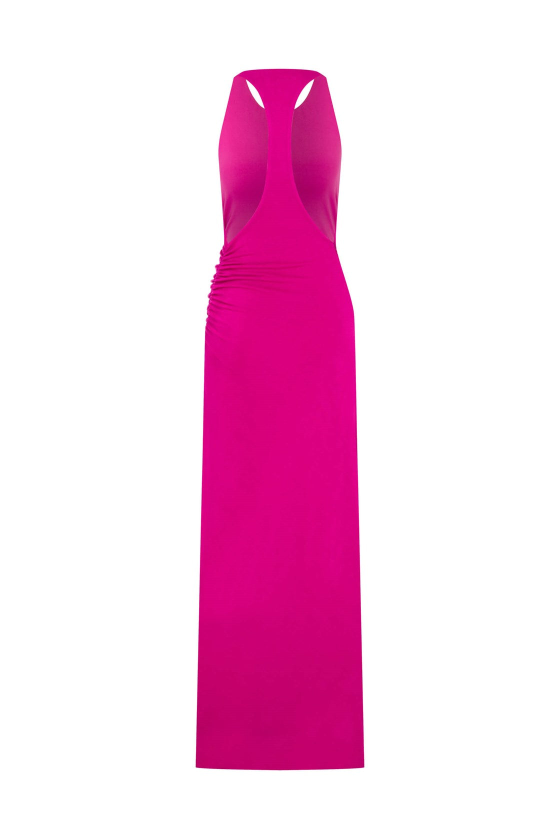 Maria Halter Yaka Yırtmaçlı Pembe Maxi Elbise