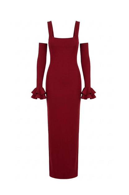 Aphrodite Kollu Bordo Maxi Elbise