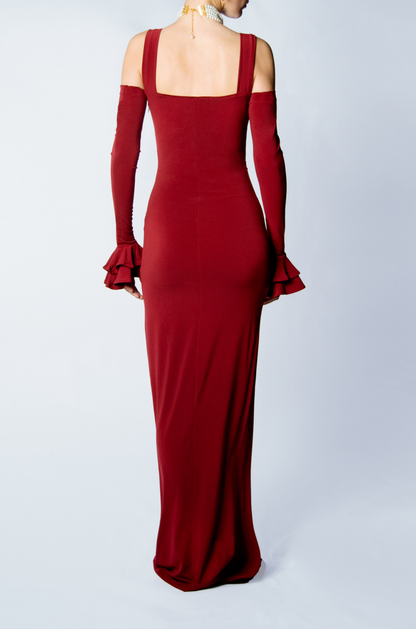 Aphrodite Kollu Bordo Maxi Elbise