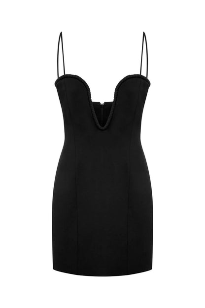 Adrienne İp Askılı Siyah Mini Elbise