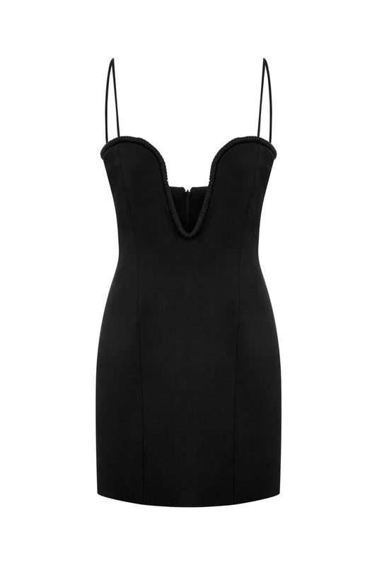 Adrienne İp Askılı Siyah Mini Elbise