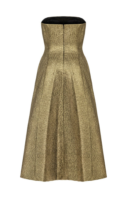 Astral Simli Straplez Midi Gold Elbise