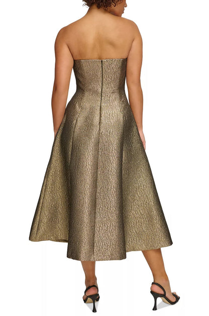 Astral Simli Straplez Midi Gold Elbise