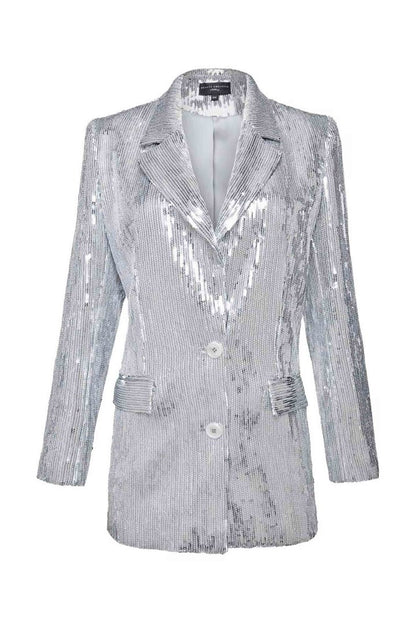 Bella Payetli Gümüş Blazer Ceket