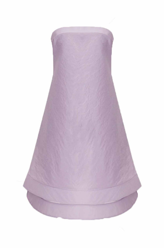 Bonnie Volanlı Straplez Lila Mini Elbise