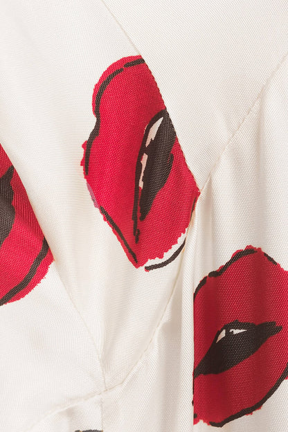 Candita Dudak Baskılı Volanlı Çok Renkli Midi Elbise