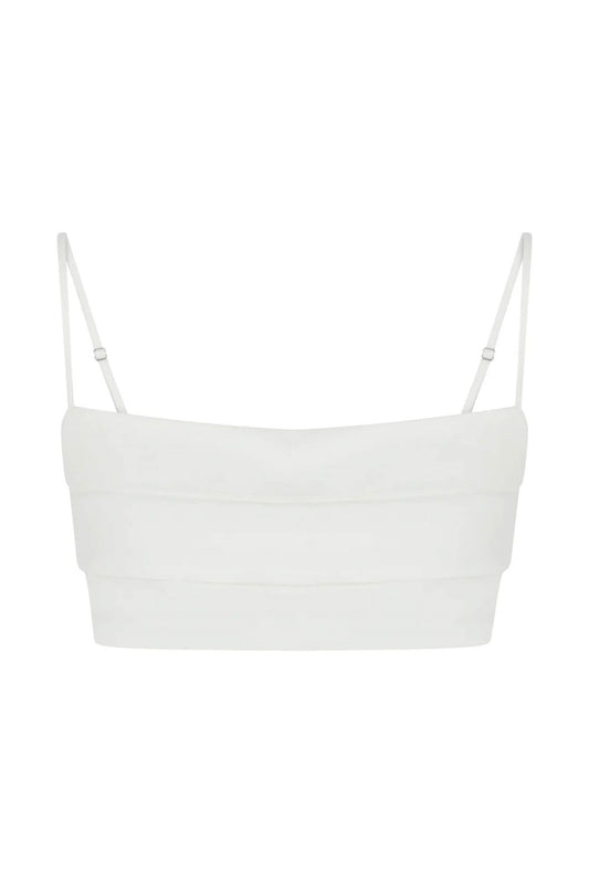 Delilah Beyaz Keten Crop Bluz