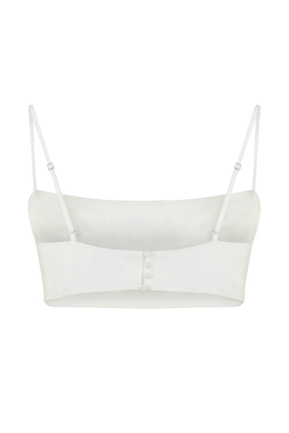Delilah Beyaz Keten Crop Bluz