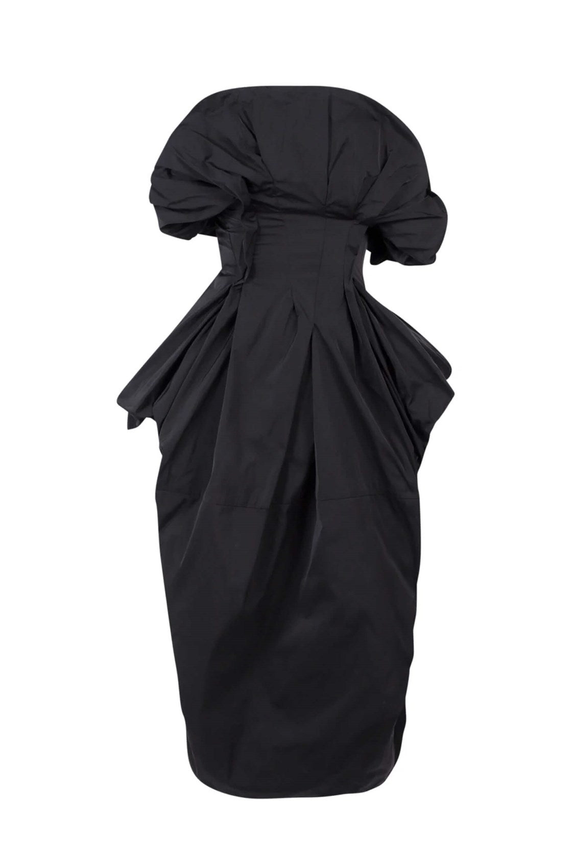 Duchesse Balon Etekli Straplez Siyah Midi Elbise