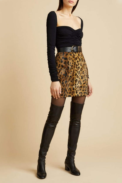 Eiko Leopar Desenli Süet Mini Etek