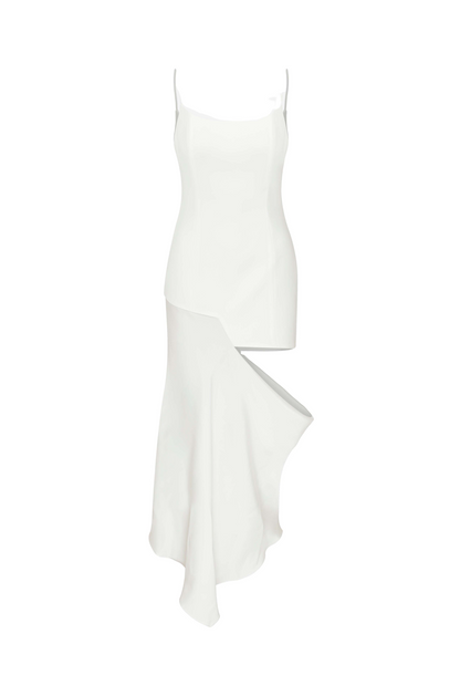 Garcia Cut-Out Detaylı Asimetrik Beyaz Midi Elbise