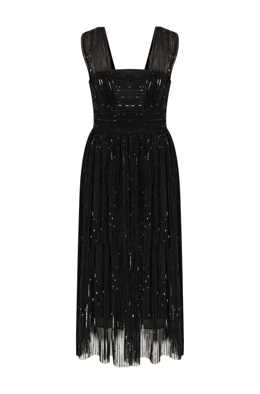 Glitty Küçük Payetli Midi Tül Detaylı Elbise
