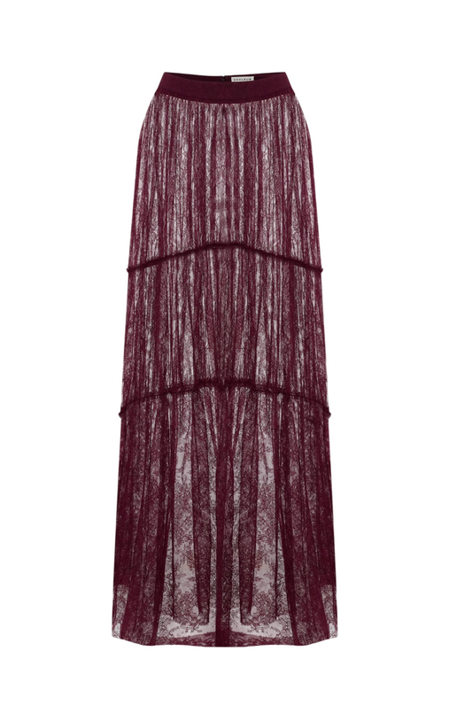 Inez Dantelli Transparan Bordo Maxi Etek