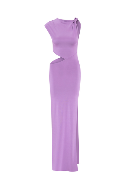 Irma Cut-Out Detaylı Yırtmaçlı Lila Maxi Elbise