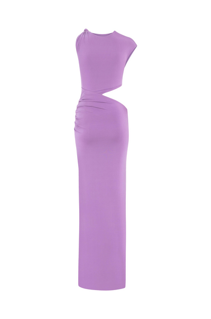 Irma Cut-Out Detaylı Yırtmaçlı Lila Maxi Elbise