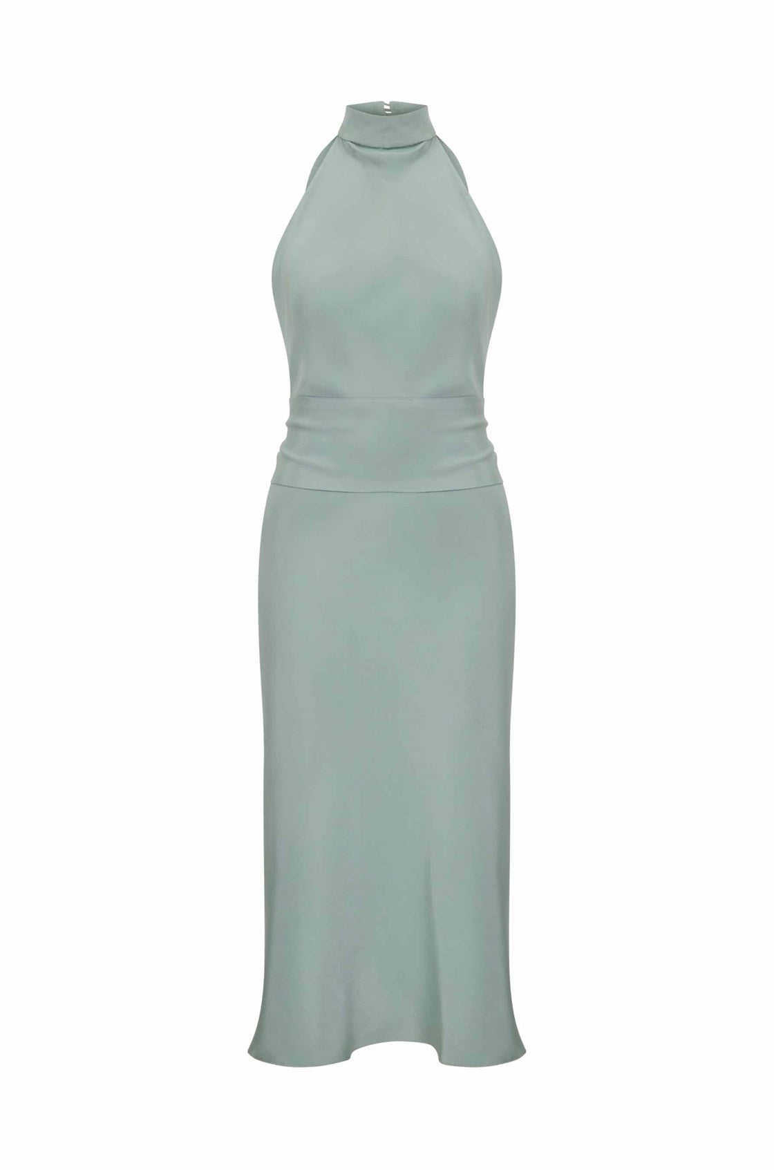 Light Halter Yaka Sırtı Açık Yeşil Midi Elbise