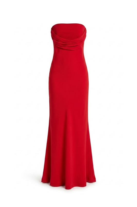 Melly Straplez Drape Detaylı Kırmızı Maxi Elbise