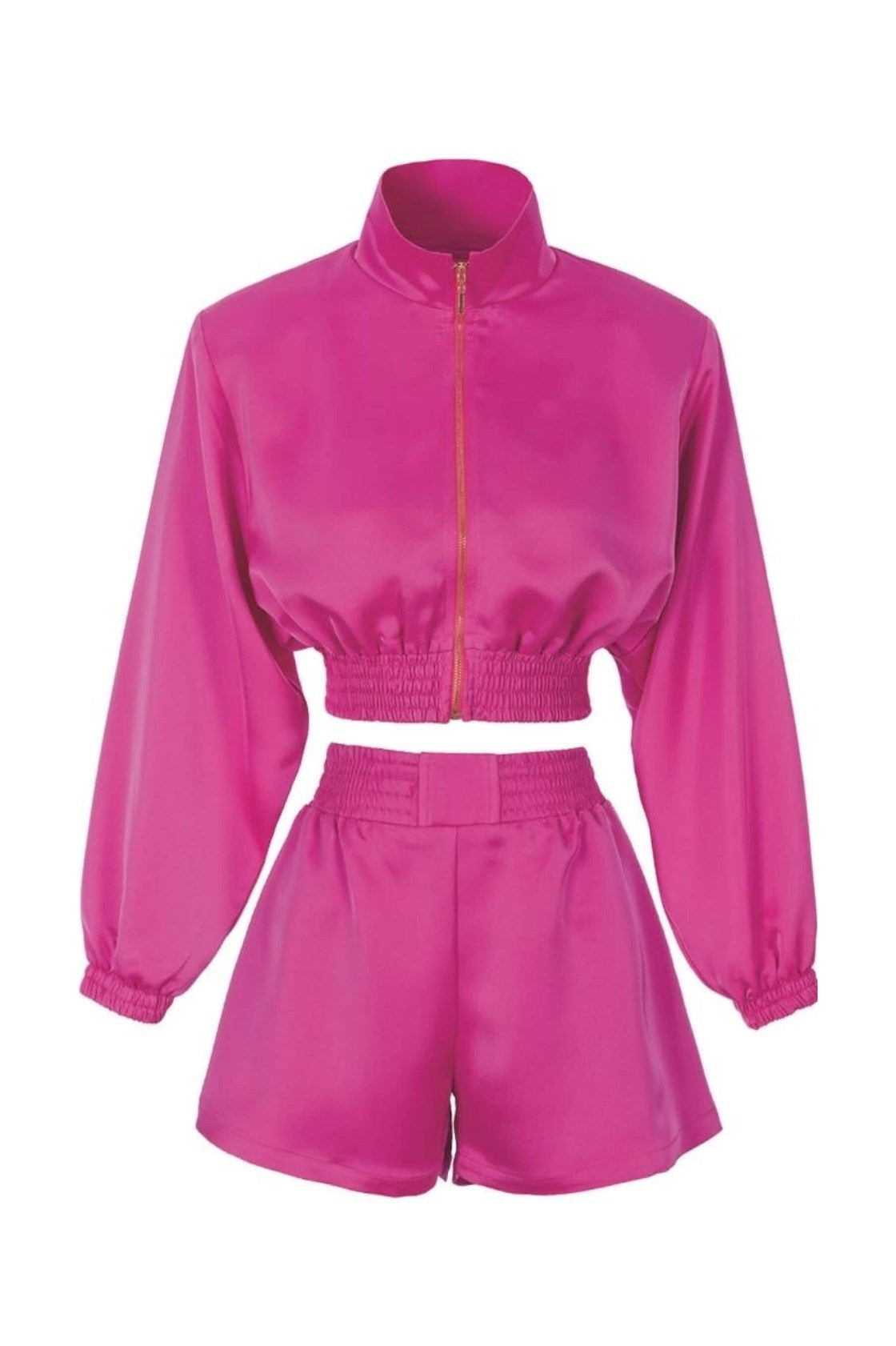 Pinky Ceket Şort Saten Pembe Takım