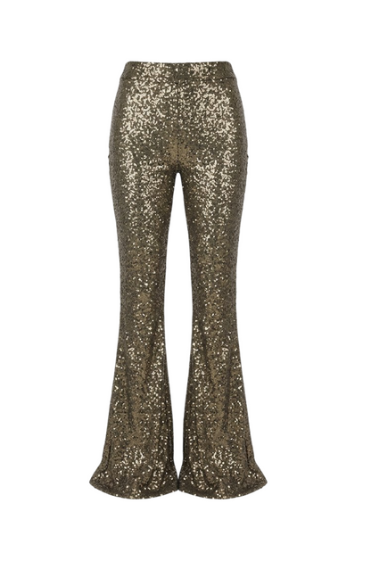 Soleil Payetli İspanyol Paça Gold Pantolon