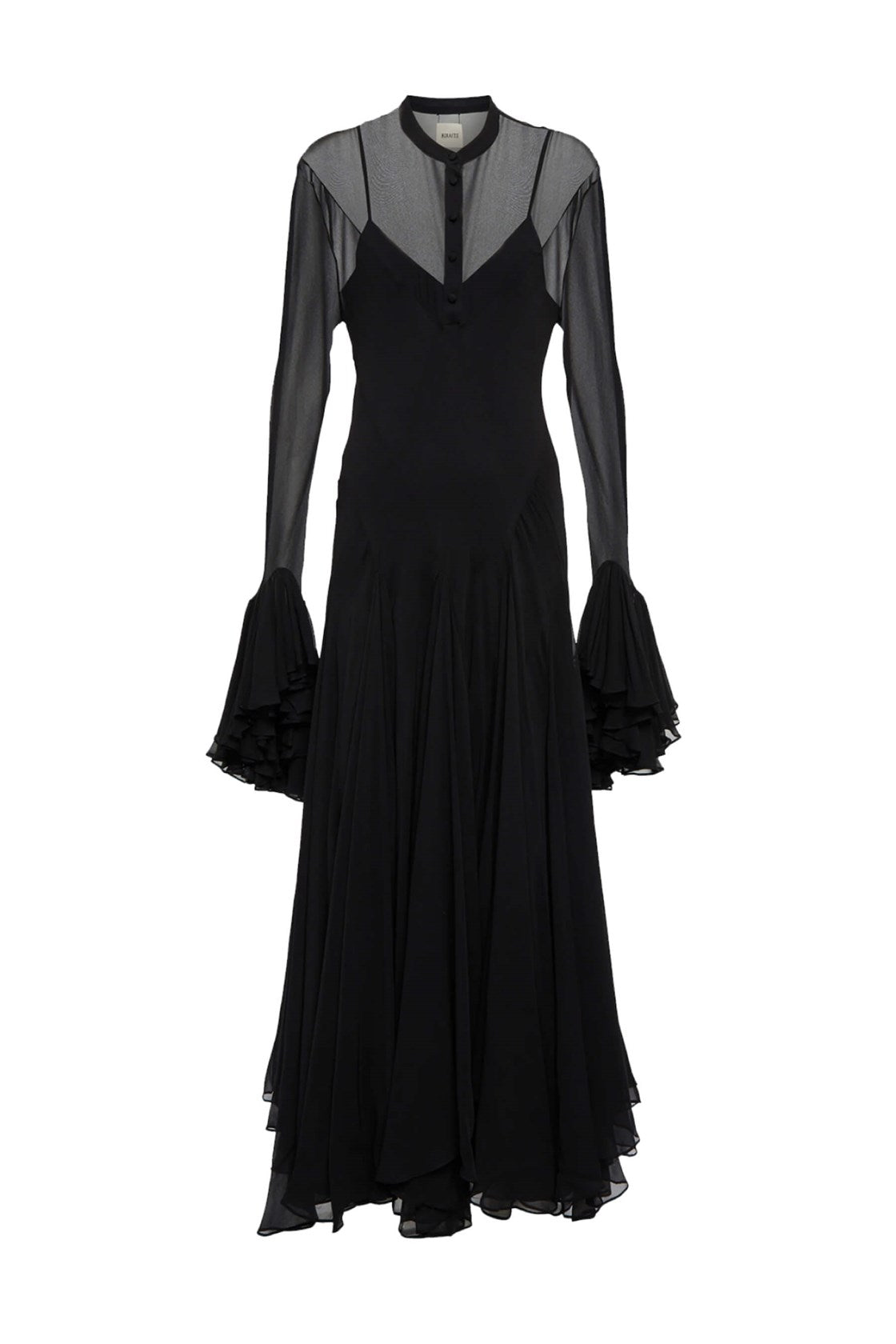 Sheer Transparan Siyah Maxi Elbise