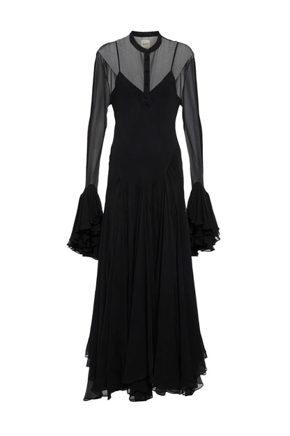 Sheer Transparan Siyah Maxi Elbise