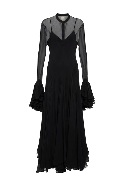 Sheer Transparan Siyah Maxi Elbise