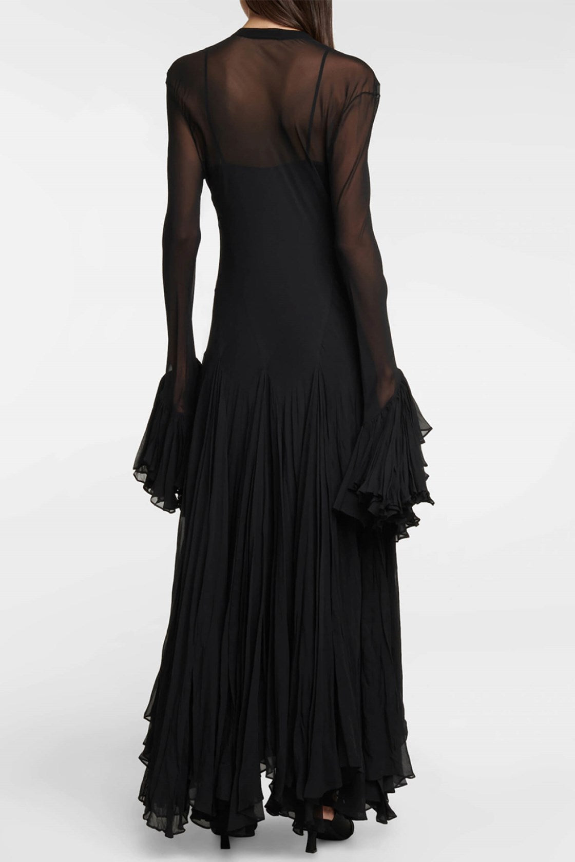Sheer Transparan Siyah Maxi Elbise