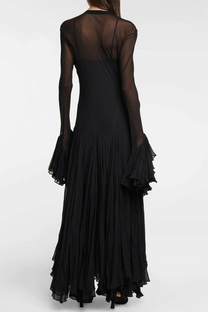 Sheer Transparan Siyah Maxi Elbise