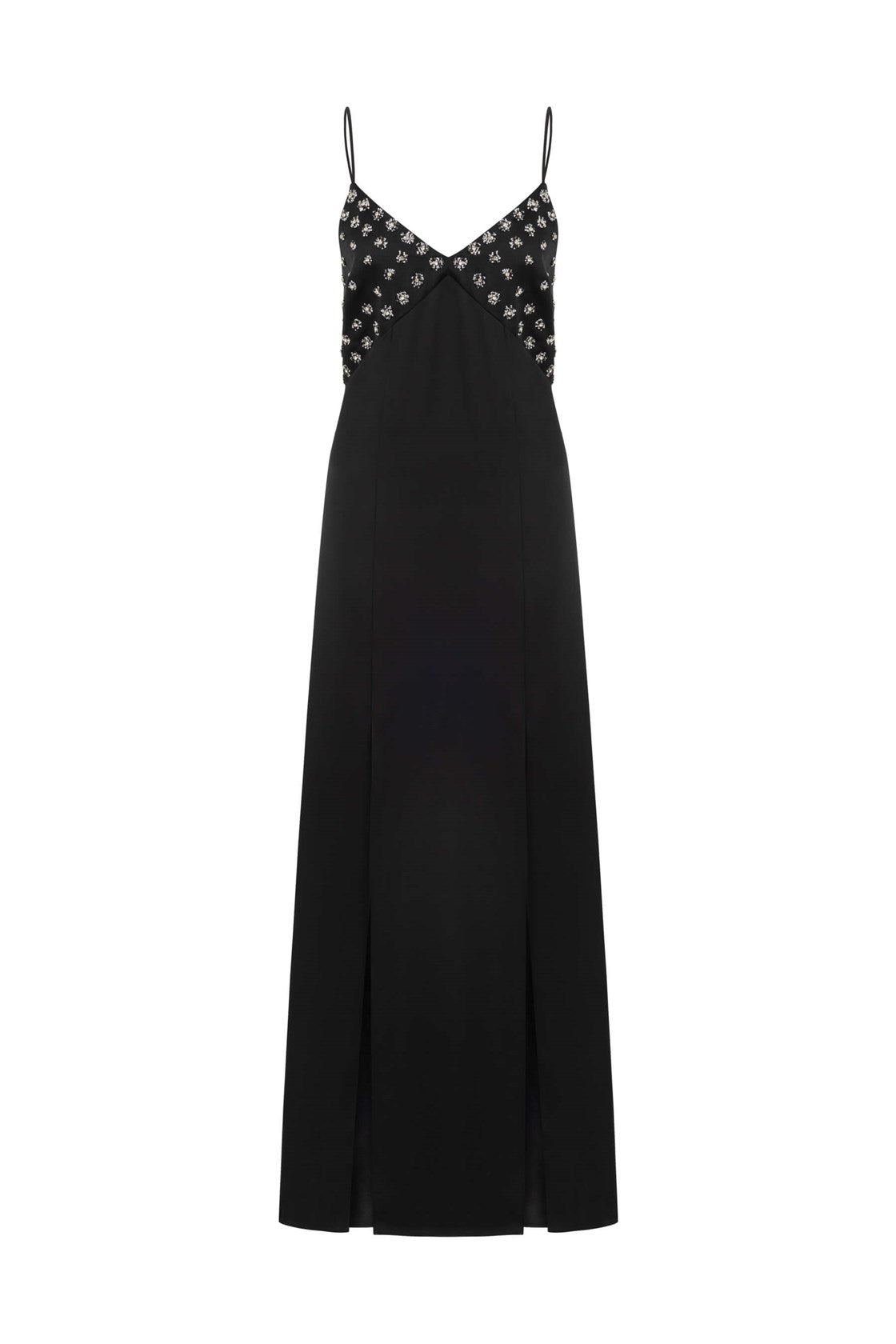 Vienna İp Askılı Taş İşlemeli Yırtmaçlı Siyah Maxi Elbise